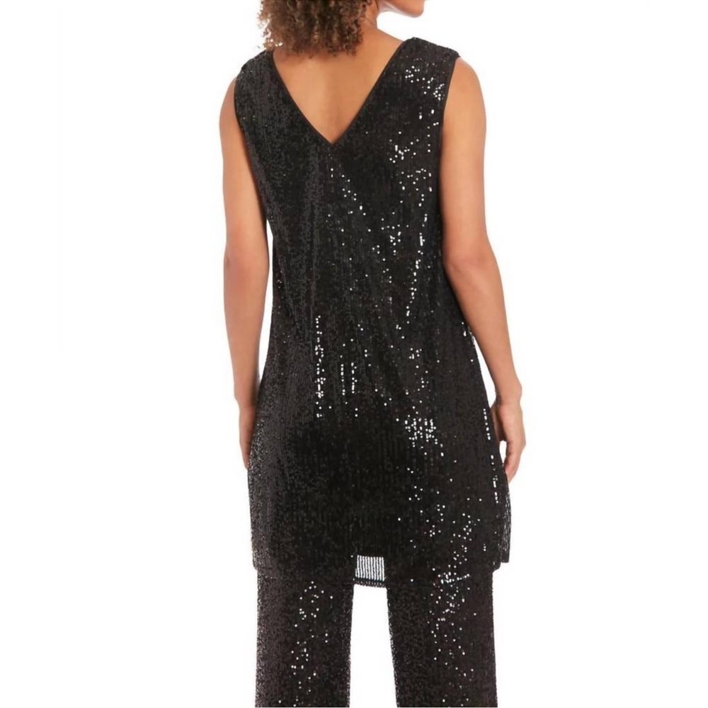 Muse by Maggy London Tribeca Sequin V-Neck Tunic Top Black Size 12 NWT - Picture 2 of 4